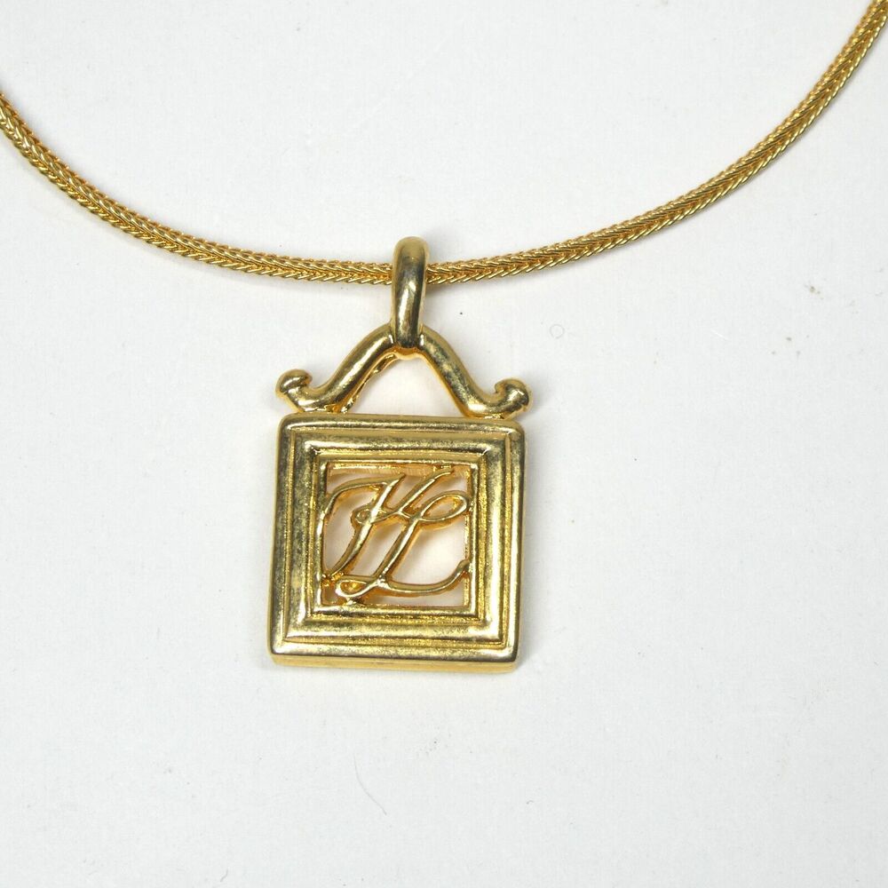 Karl Lagerfeld Monogram Necklace KL Initials Goldtone Vintage Pendant